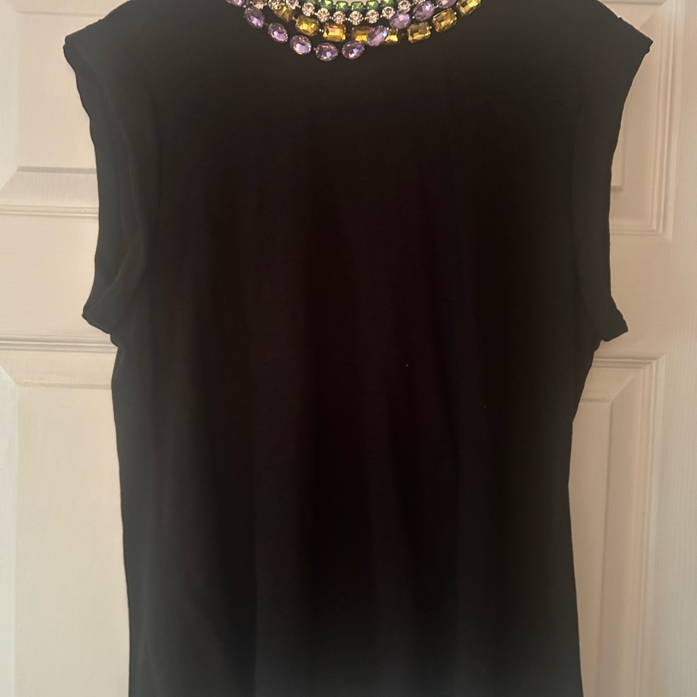 Cinq a Sept Black Embellished Sleeveless Muscle Tee